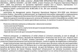 REABILITARE INFRASTRUCTURĂ SOCIALĂ SI URBANĂ, ORAȘ DOLHASCA, JUDEȚUL SUCEAVA