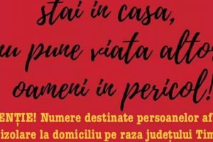 Persoanele izolate acasă în Timiş pot suna la două numere de telefon pentru a primi hrană şi medicamente