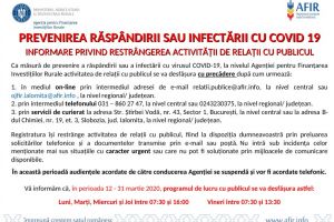 Agenţia pentru Finanţarea Investiţiilor Rurale: Restrângerea activităţii de relaţii cu publicul