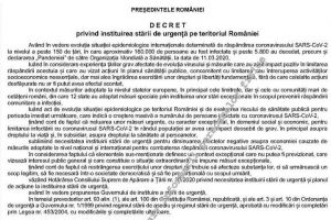 Textul integral al Decretului prezidential privind instituirea starii de urgenta pe teritoriul Romaniei. Ce prevede actul normativ 