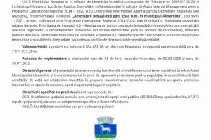 Anunţ de presă – Lansarea proiectului “Amenajare peisagistică parc fosta U.M. în Muncipiul Alexandria”