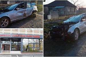 ACTUALIZARE. Accident Botiz | Pasagerul a decedat! BMW-ul a rupt un stâlp de electricitate