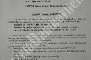 DÂMBOVIŢA Covid-19: Prefecturile nu au voie să mai comunice decât “realizările” în lupta cu virusul. O serie de informaţii au fost clasificate