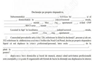 DÂMBOVIŢA Covid-19: Modelul declaraţiei pentru circulaţia în afara locuinţei, obligatorie din această seară