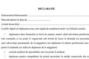 MODELUL declaraţiei pe proprie răspundere referitoare la circulaţia persoanelor în afara locuinţei/gospodăriei, conform Ordonanţei Militare nr. 2