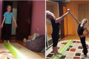 Fiica vicecampioanei olimpice Camelia Voinea: Mica gimnasta Sabrina Maneca Voinea se pregateste acasa cu aceeasi pasiune ca la sala 