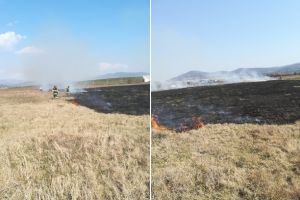 FOTO| INCENDIU de vegetaţie la Aiud: Intervin pompierii cu o autospecială