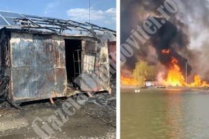 Incendiu puternic pe Lacul Lazuri 5. Au ars obiecte de pe pescuit şi instalatia cu panouri solare