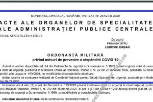     A fost publicata in Monitorul Oficial Ordonanta militara nr. 4 privind masuri de prevenirea raspandirii COVID-19. Text integral