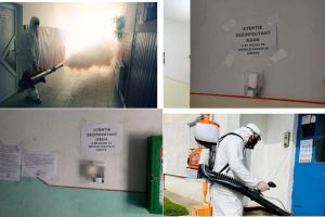 FOTO| La Câmpeni a început dezinfecţia scărilor de bloc şi montarea dozatoarelor cu dezinfectant