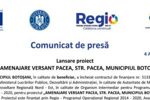 Comunicat de presă! Lansare proiect „Amenajare versant Pacea, strada Pacea, municipiul Botoşani”