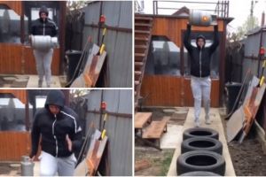 Ca Sylvester Stallone, in Rocky 4!: Handbalistul Catalin Ion, de la CS Medgidia, inventiv in antrenamentul pe care-l efectueaza acasa (galerie foto)