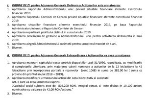 C O N V O C A T O R ADUNAREA GENERALA ORDINARA SI ADUNAREA GENERALA EXTRAORDINARA A ACTIONARILOR 