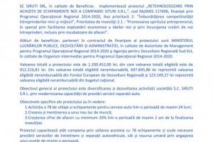 Anunt de presa: Lansarea proiectului RETEHNOLOGIZARE PRIN ACHIZIȚII DE ECHIPAMENTE NOI A COMPANIEI SITURI S.R.L.