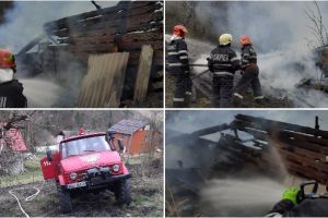 UPDATE FOTO| INCENDIU la o anexă gospodărească în comuna Vadu Moţilor. Intervin pompierii cu trei autospeciale