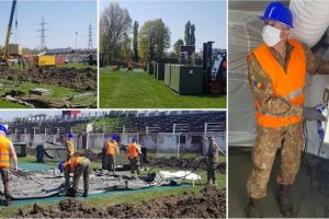 FOTO| Militarii Batalionului 136 Geniu ”Apulum”, lucrări genistice pentru instalarea Sistemului Modular Medical de Tratament şi Izolare Timişoara