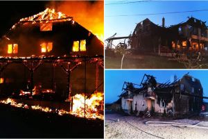FOTO. Incendiu de proporţii în judeţ. Două case şi un autoturism, cuprinse de flăcări