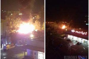Incediu puternic în Oradea, în curtea magazinului Carrefour de lângă Spitalul Municipal (FOTO / VIDEO)