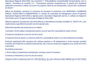 Comunicat de presa: Finalizarea proiectului RETEHNOLOGIZARE PRIN ACHIZIȚII DE ECHIPAMENTE NOI A COMPANIEI SITURI S.R.L.