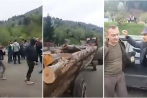 FOTO&VIDEO. Zeci de oameni au ieşit în stradă pentru a bloca un transport ilegal de lemne!
