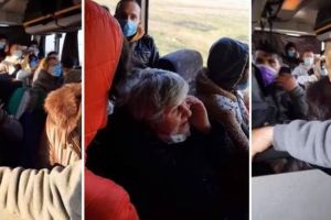 Zeci de români înghesuiţi într-un autocar, în drum spre centrele de carantină