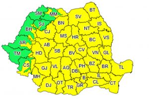 Atenţionare meteorologică de vânt puternic, averse şi izolat grindină