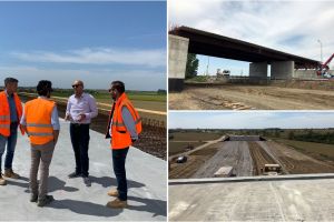 FOTO. Prefectul Bud, în vizită la Centura Sătmarului. Lucrări avansate la podul peste Someş