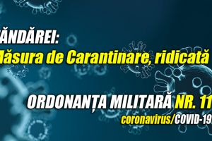 Țăndărei: Măsura de carantinare a fost ridicată. Ordonanţa Militară Nr 11.