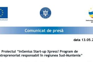 Proiectul „InGenius Start-up Xpress! Program de antreprenoriat responsabil în regiunea Sud-Muntenia”