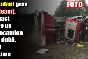Accident grav în Neamţ. Impact între un autocamion şi o dubă. Trei persoane rănite