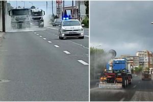 Foto/Video| Desfăşurare de forţe impresionată a firmei Polaris: Dezinfecţie cu 2 maşini, însoţite de poliţie