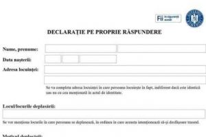 DOCUMENT: Noua declaraţie pe propria răspundere pentru ieşirea din localitate, valabilă pe perioada stării de alertă