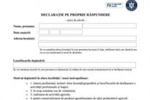 Noua declaraţie pe propria răspundere valabilă pe perioada stării de alertă. Documentul se foloseşte în cazul în care părăsiţi localitatea, începând de astăzi