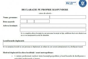 DOCUMENT/ Descarca de AICI noua DECLARATIE pentru iesirea din localitate