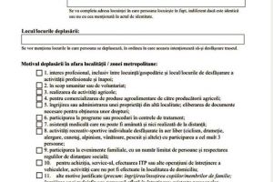 A fost MODIFICAT modelul declaraţiei pe propria răspundere pentru deplasări în afara localităţii