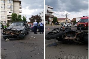 Accident grav în Oradea. Un motociclist grav rănit, în urma impactului cu o Dacie (FOTO / VIDEO)
