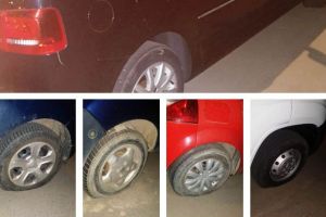 FOTO Anvelopele mai multor maşini, tăiate în miez de  noapte, la Făgăraş