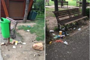 FOTO Mizeria lăsată de tineri în Parcul Sala Sporturilor în primul weekend de relaxare a măsurilor de carantină