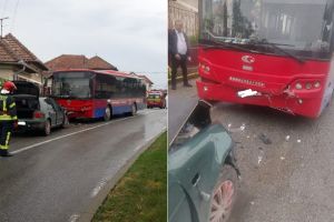 UPDATE FOTO| ACCIDENT rutier la Limba, comuna Ciugud: Coliziune între un autobuz cu 10 pasageri şi un autoturism