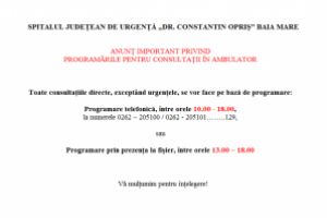 Noutăţi privind efectuarea consultului în Ambulatoriul Integrat al Spitalului Judeţean Baia Mare