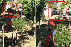 VIDEO. Obrăznicia unui taximetrist! Cu maşina direct prin parcul de joacă
