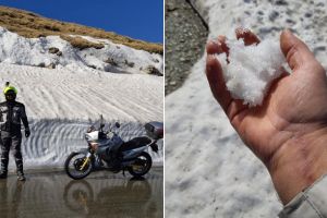 FOTO, VIDEO| Zăpadă de aproape 1 metru, pe marginea şoselei de pe Transalpina: Locul unde primăvara încă nu a luat locul iernii