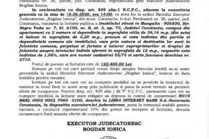 B.E.J. “Bogdan Ionica organizeaza licitatie publica in vederea vanzarii unui imobil din Mangalia