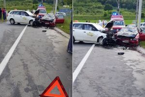 FOTO: Accident între Mediaş şi Dârlos – Un tânăr s-a izbit de o maşină de şcoală de şoferi