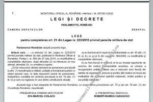 A fost publicata in Monitorul Oficial Legea nr. 69 privind pensiile militare de stat. Text integral 