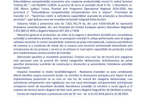 Comunicat de presa: Finalizarea proiectului  Imbunatatirea competitivitatii economice prin cresterea productivitatii muncii in cadrul Summer Trading SRL 
