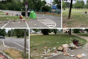 Mizerie în parcul lângă stadion, după piaţa volantă