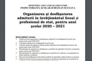 Broşura de admitere la liceu a fost publicată pe site-ul Inspectoratului Școlar Suceava
