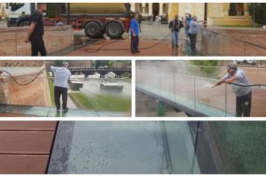 FOTO, VIDEO ȘTIREA TA| ”Mirobolantul” Pod al Unirii, curăţat de angajaţii municipalităţii, înainte de Rusalii