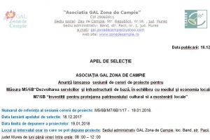 ASOCIAŢIA GAL ZONA DE CAMPIE Anunţă lansarea sesiunii de cereri de proiecte pentru Măsura M5/6B şi M7/6B